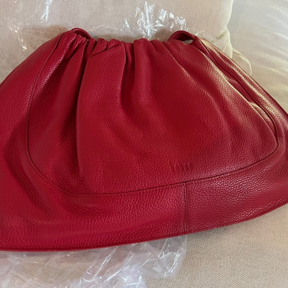 NEW Behno ANA TOTE LARGE PEBBLE RUCHED RED